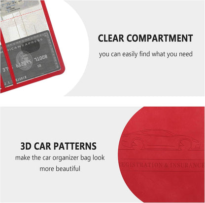 Car Registration and Insurance Holder,PU Leather Car Glove Box Organizer Car Document Holder for ID,Driver's License,Universal Car Organizer Car Accessories for Women/Men (Red)