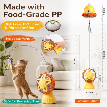 2-in-1 Cat Toys Food Dispenser & Teaser Interactive Toys (Yellow) | Multi-Play Puzzle Toy For Indoor Cats, Kitten Slow Feeder, Adjustable Treat Dispensing, Mental Stimulation, Boredom Buster