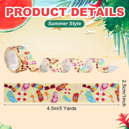 Beach Ribbon 5 Yards 1 Inch Satin Printed Summer Ribbon Sunshine Sea Yellow | For Decorative Gift Wrapping Wreath Floral Crafts Bouquet Sewing Diy Hair Bow Tropical Hawaiian Party Decoration Supplies