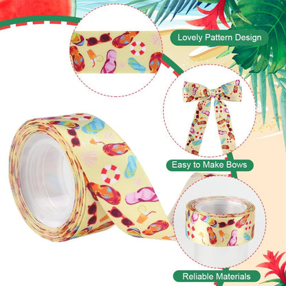 Beach Ribbon 5 Yards 1 Inch Satin Printed Summer Ribbon Sunshine Sea Yellow | For Decorative Gift Wrapping Wreath Floral Crafts Bouquet Sewing Diy Hair Bow Tropical Hawaiian Party Decoration Supplies
