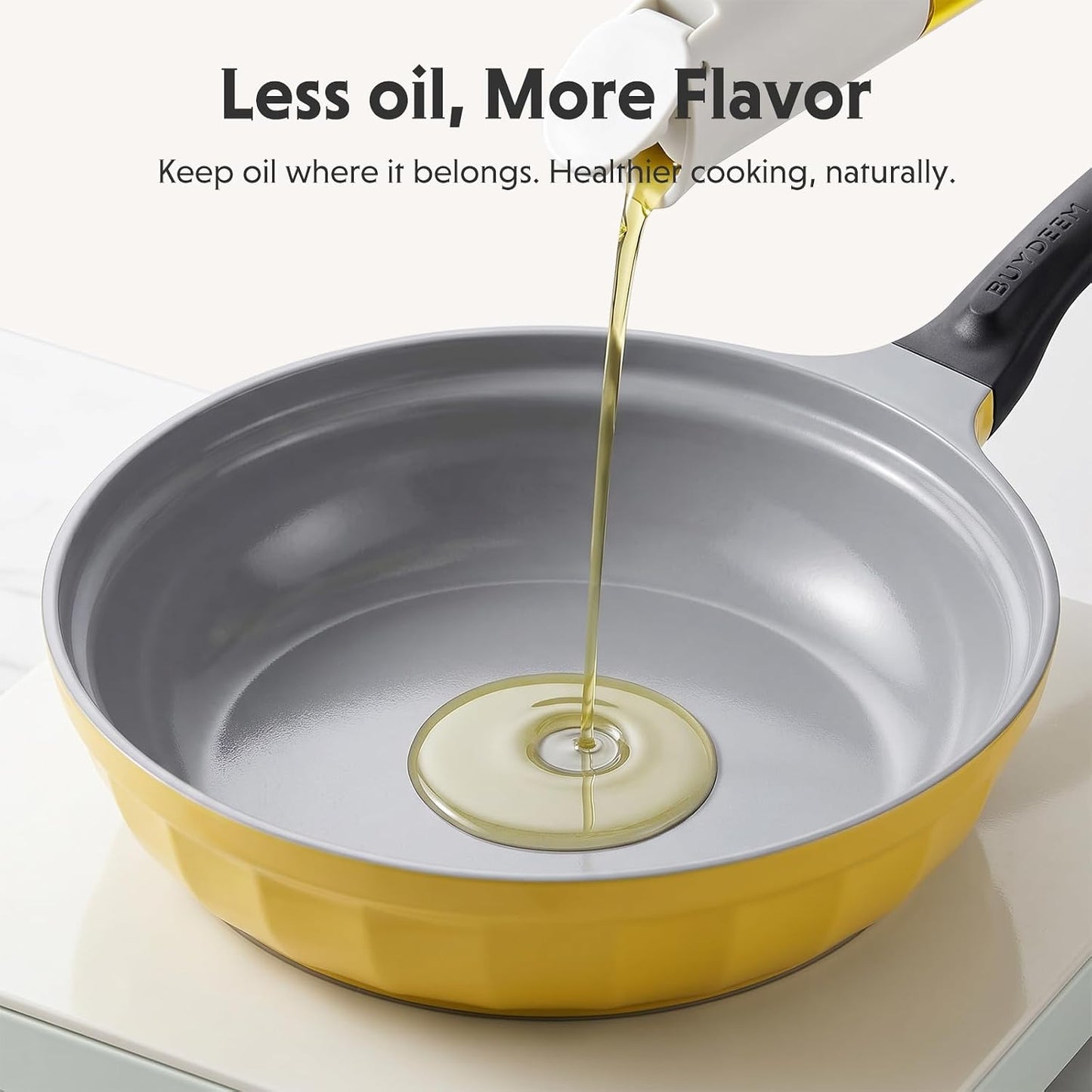 10.6" Ceramic Nonstick Frying Pan with Glass Lid, PFAS Free Nonstick Skillet, 5.5mm Heavy-Duty Base, Stay-Cool Bakelite Handle, All Stovetops Compatible, Mellow Yellow