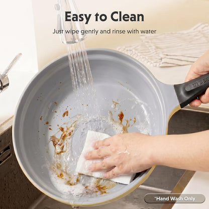 10.6" Ceramic Nonstick Frying Pan with Glass Lid, PFAS Free Nonstick Skillet, 5.5mm Heavy-Duty Base, Stay-Cool Bakelite Handle, All Stovetops Compatible, Mellow Yellow