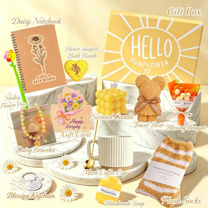 Sunflower Gift Basket for Women, Birthday Self Care Spa Gift Box Set | Ready-to-Gift Sunflower Spa Box for Birthday, Thank You, Holiday and Appreciation Moments