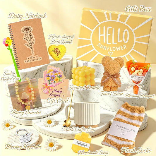 Sunflower Gift Basket for Women, Birthday Self Care Spa Gift Box Set | Ready-to-Gift Sunflower Spa Box for Birthday, Thank You, Holiday and Appreciation Moments
