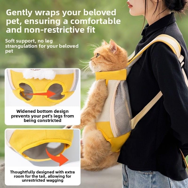 Pet Carrier Backpack, Yellow and White, Front Facing Dog Cat Sling with Mesh Breathable Design, Adjustable Straps, Hands-Free Travel Bag (X-Large（7.5kg）)