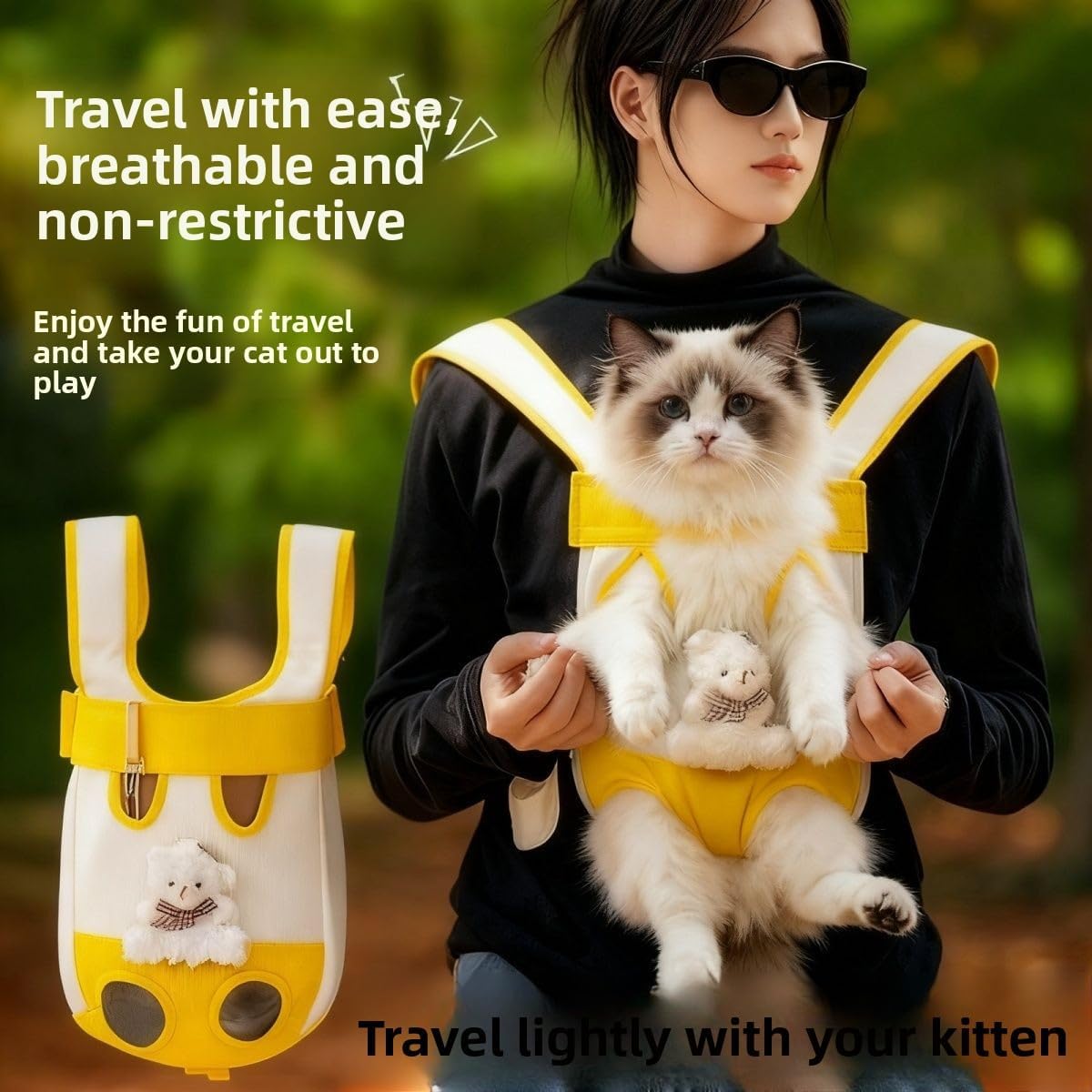 Pet Carrier Backpack, Yellow and White, Front Facing Dog Cat Sling with Mesh Breathable Design, Adjustable Straps, Hands-Free Travel Bag (X-Large（7.5kg）)