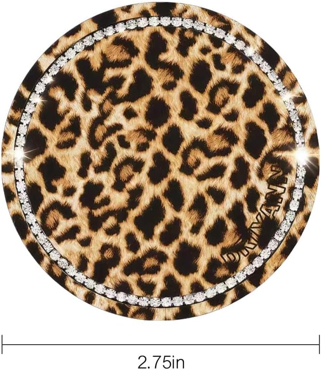 Leopard Car Coasters for Cup Holders, 4 Pack Silicone Cheetah Car Cup Holder Insert Coasters, 2.75" Universal Non-Slip Cup Holder Coaster, Car Interior Accessories for Women (Yellow)