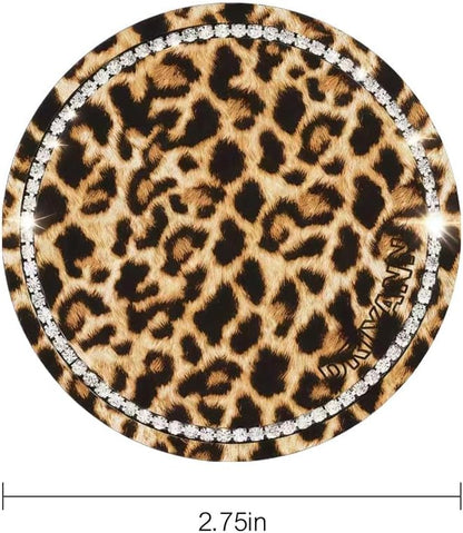 Leopard Car Coasters for Cup Holders, 4 Pack Silicone Cheetah Car Cup Holder Insert Coasters, 2.75" Universal Non-Slip Cup Holder Coaster, Car Interior Accessories for Women (Yellow)