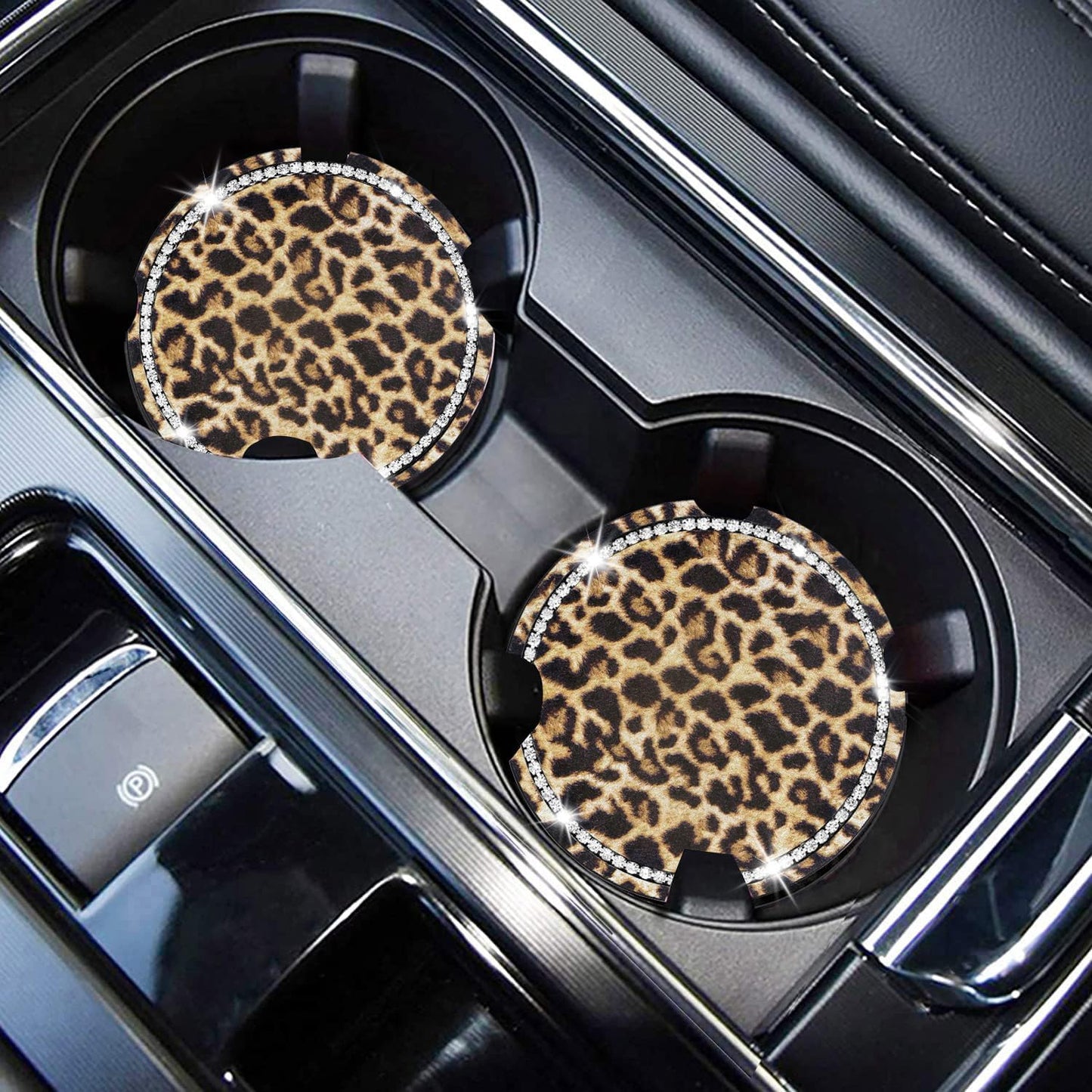 Leopard Car Coasters for Cup Holders, 4 Pack Silicone Cheetah Car Cup Holder Insert Coasters, 2.75" Universal Non-Slip Cup Holder Coaster, Car Interior Accessories for Women (Yellow)