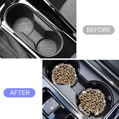Leopard Car Coasters for Cup Holders, 4 Pack Silicone Cheetah Car Cup Holder Insert Coasters, 2.75" Universal Non-Slip Cup Holder Coaster, Car Interior Accessories for Women (Yellow)