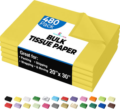 Party Solids Yellow Tissue Paper for Gift Bags - 20" X 30" Bulk Tissue Paper Yellow 480 Sheets - 10lb Newsprint for Packing, Birthday Gift Box Filler, Packing Supplies for Moving Supplies