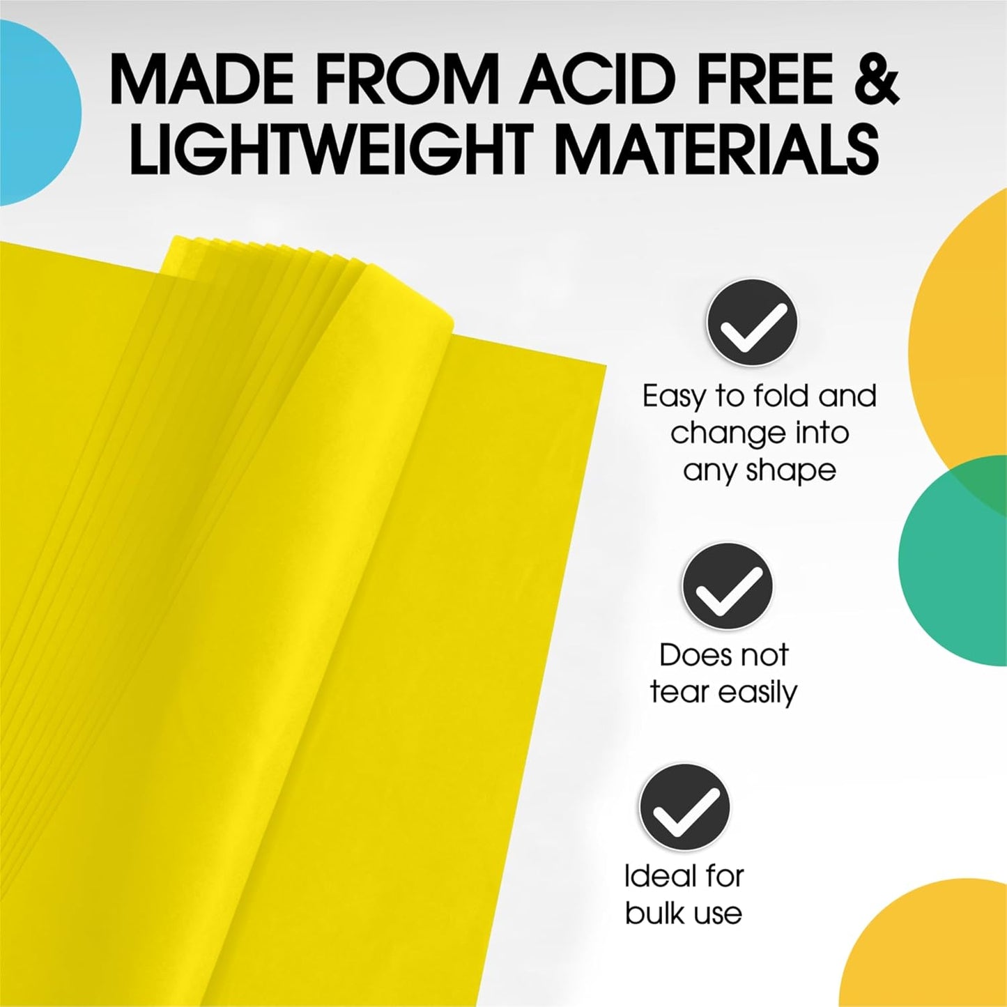 Party Solids Yellow Tissue Paper for Gift Bags - 20" X 30" Bulk Tissue Paper Yellow 480 Sheets - 10lb Newsprint for Packing, Birthday Gift Box Filler, Packing Supplies for Moving Supplies