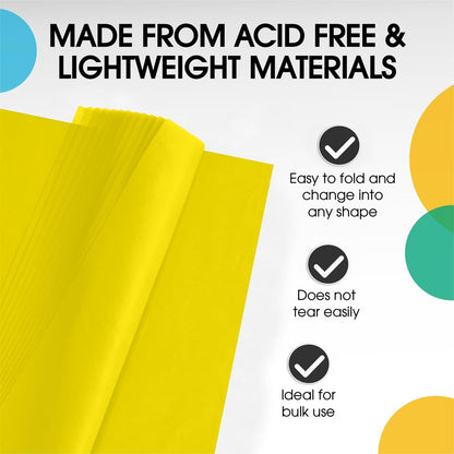 Party Solids Yellow Tissue Paper for Gift Bags - 20" X 30" Bulk Tissue Paper Yellow 480 Sheets - 10lb Newsprint for Packing, Birthday Gift Box Filler, Packing Supplies for Moving Supplies