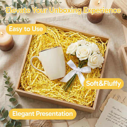 1 LB Yellow Crinkle Cut Paper Shred Filler, Decorative Shredded Paper for Gift Baskets and Box Packaging, Perfect for Weddings, Birthdays, Party Favors, Mother's Day & Valentine's Day Gifts