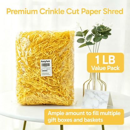 1 LB Yellow Crinkle Cut Paper Shred Filler, Decorative Shredded Paper for Gift Baskets and Box Packaging, Perfect for Weddings, Birthdays, Party Favors, Mother's Day & Valentine's Day Gifts
