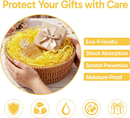 1 LB Yellow Crinkle Cut Paper Shred Filler, Decorative Shredded Paper for Gift Baskets and Box Packaging, Perfect for Weddings, Birthdays, Party Favors, Mother's Day & Valentine's Day Gifts
