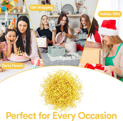 1 LB Yellow Crinkle Cut Paper Shred Filler, Decorative Shredded Paper for Gift Baskets and Box Packaging, Perfect for Weddings, Birthdays, Party Favors, Mother's Day & Valentine's Day Gifts