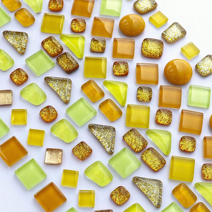 Assorted Gold Yellow Irregular Crystal Mosaic Tiles, 9oz Value Pack - Perfect for Art Crafts, Mosaic Making Projects, Home Decor, and More