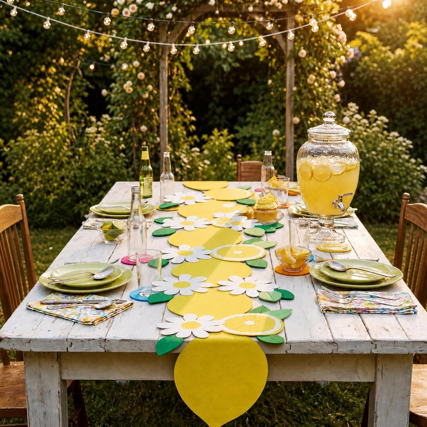 Lemon Table Runner Summer 11.8x67'' Felt Table Runner Lemonade Stand Party Decorations Fruit Daisy Farmhouse Dining Decor Gift for Kitchen Wedding Birthday Baby Bridal Shower Picnic Seasonal