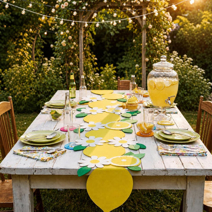 Lemon Table Runner Summer 11.8x67'' Felt Table Runner Lemonade Stand Party Decorations Fruit Daisy Farmhouse Dining Decor Gift for Kitchen Wedding Birthday Baby Bridal Shower Picnic Seasonal