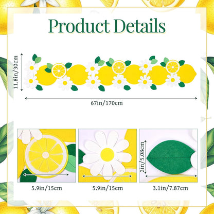 Lemon Table Runner Summer 11.8x67'' Felt Table Runner Lemonade Stand Party Decorations Fruit Daisy Farmhouse Dining Decor Gift for Kitchen Wedding Birthday Baby Bridal Shower Picnic Seasonal