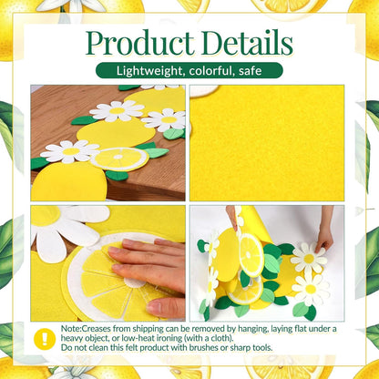 Lemon Table Runner Summer 11.8x67'' Felt Table Runner Lemonade Stand Party Decorations Fruit Daisy Farmhouse Dining Decor Gift for Kitchen Wedding Birthday Baby Bridal Shower Picnic Seasonal