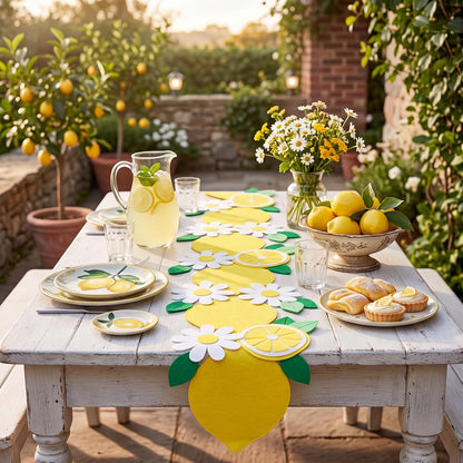 Lemon Table Runner Summer 11.8x67'' Felt Table Runner Lemonade Stand Party Decorations Fruit Daisy Farmhouse Dining Decor Gift for Kitchen Wedding Birthday Baby Bridal Shower Picnic Seasonal