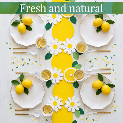 Lemon Table Runner Summer 11.8x67'' Felt Table Runner Lemonade Stand Party Decorations Fruit Daisy Farmhouse Dining Decor Gift for Kitchen Wedding Birthday Baby Bridal Shower Picnic Seasonal