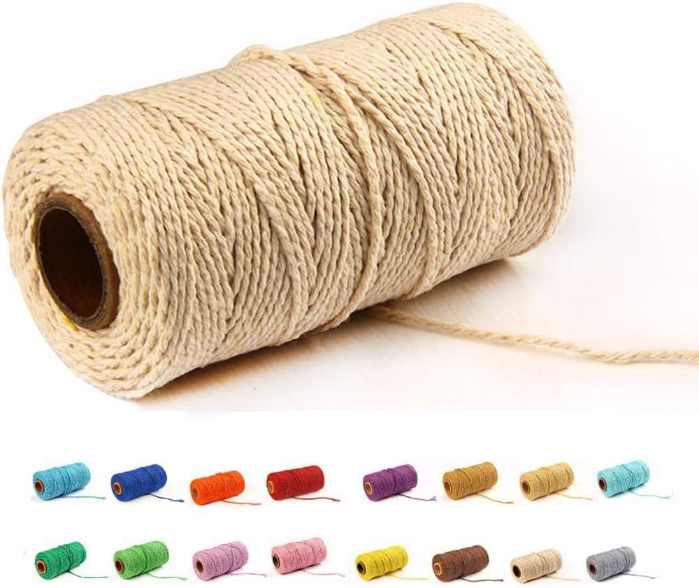 (109 Yards/1.5mm/35 Colors Optional) Cotton Baker Twine DIY Craft Macramé Natural Cotton Rope Craft Making Knitting String Rope DIY Wedding Decor Supply Christmas Wrapping (Yellow)