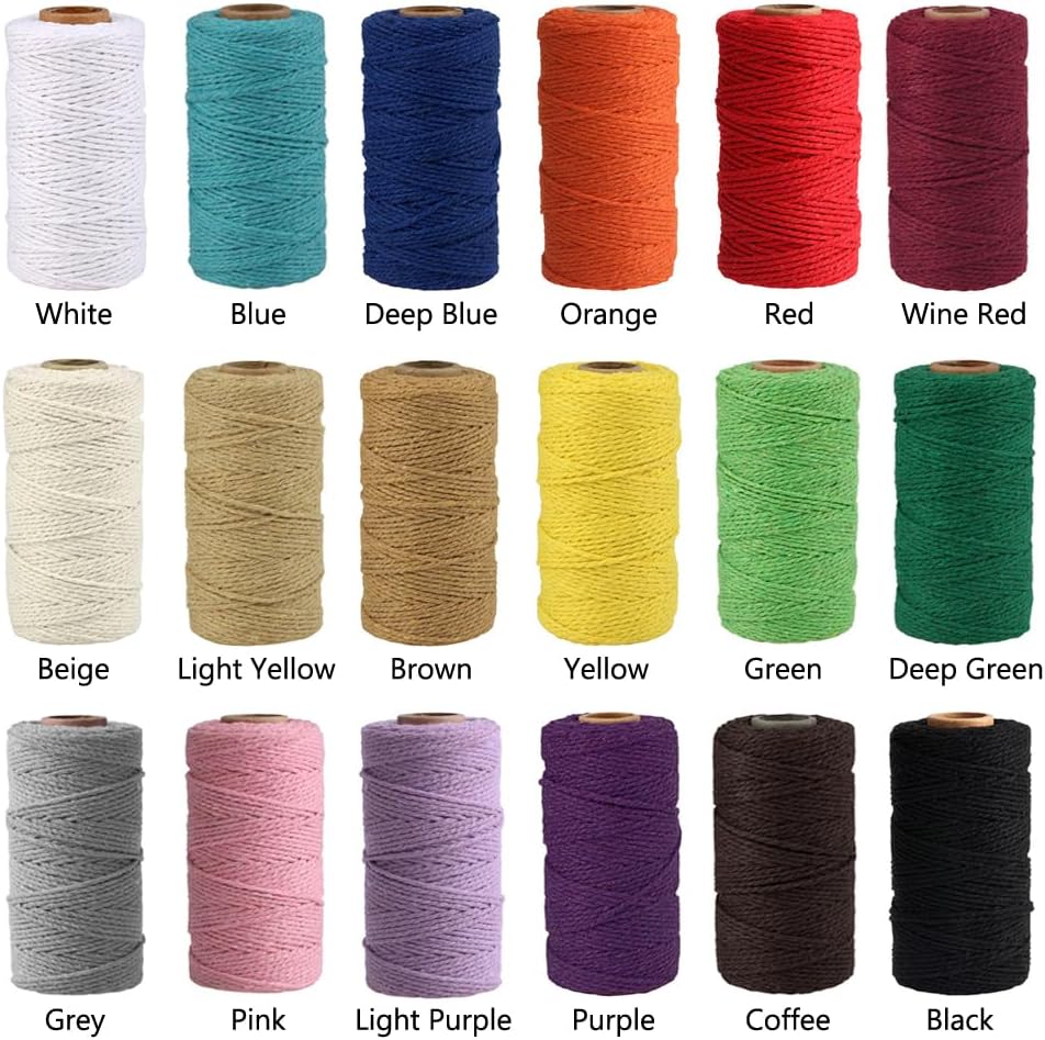 (109 Yards/1.5mm/35 Colors Optional) Cotton Baker Twine DIY Craft Macramé Natural Cotton Rope Craft Making Knitting String Rope DIY Wedding Decor Supply Christmas Wrapping (Yellow)