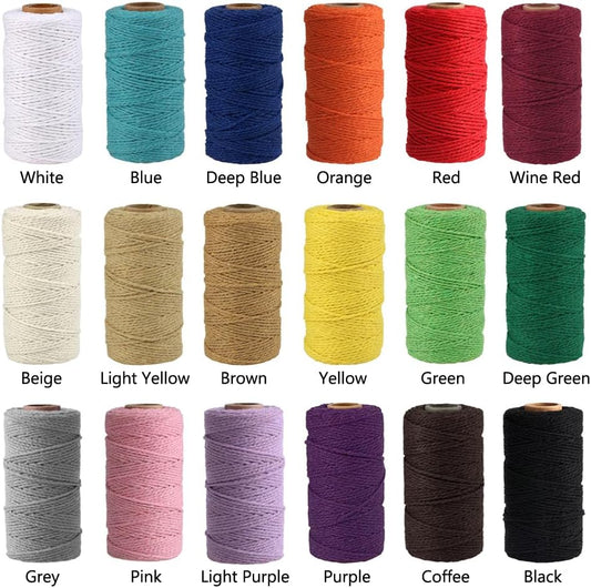(109 Yards/1.5mm/35 Colors Optional) Cotton Baker Twine DIY Craft Macramé Natural Cotton Rope Craft Making Knitting String Rope DIY Wedding Decor Supply Christmas Wrapping (Yellow)