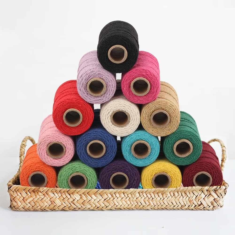 (109 Yards/1.5mm/35 Colors Optional) Cotton Baker Twine DIY Craft Macramé Natural Cotton Rope Craft Making Knitting String Rope DIY Wedding Decor Supply Christmas Wrapping (Yellow)