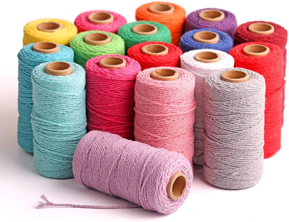 (109 Yards/1.5mm/35 Colors Optional) Cotton Baker Twine DIY Craft Macramé Natural Cotton Rope Craft Making Knitting String Rope DIY Wedding Decor Supply Christmas Wrapping (Yellow)