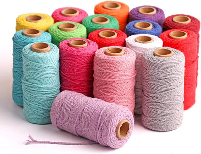 (109 Yards/1.5mm/35 Colors Optional) Cotton Baker Twine DIY Craft Macramé Natural Cotton Rope Craft Making Knitting String Rope DIY Wedding Decor Supply Christmas Wrapping (Yellow)