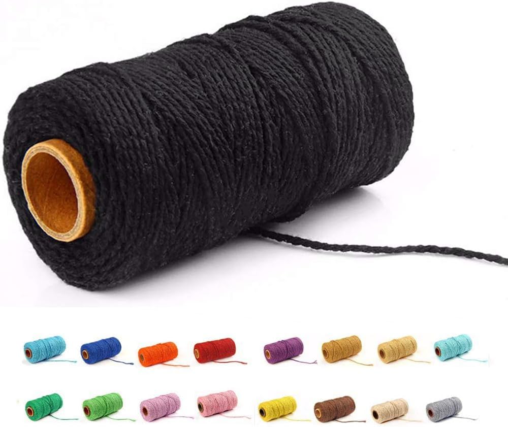 (109 Yards/1.5mm/35 Colors Optional) Cotton Baker Twine DIY Craft Macramé Natural Cotton Rope Craft Making Knitting String Rope DIY Wedding Decor Supply Christmas Wrapping (Yellow)