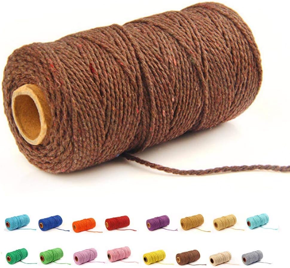 (109 Yards/1.5mm/35 Colors Optional) Cotton Baker Twine DIY Craft Macramé Natural Cotton Rope Craft Making Knitting String Rope DIY Wedding Decor Supply Christmas Wrapping (Yellow)