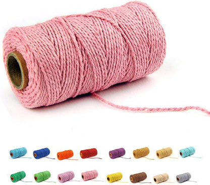 (109 Yards/1.5mm/35 Colors Optional) Cotton Baker Twine DIY Craft Macramé Natural Cotton Rope Craft Making Knitting String Rope DIY Wedding Decor Supply Christmas Wrapping (Yellow)