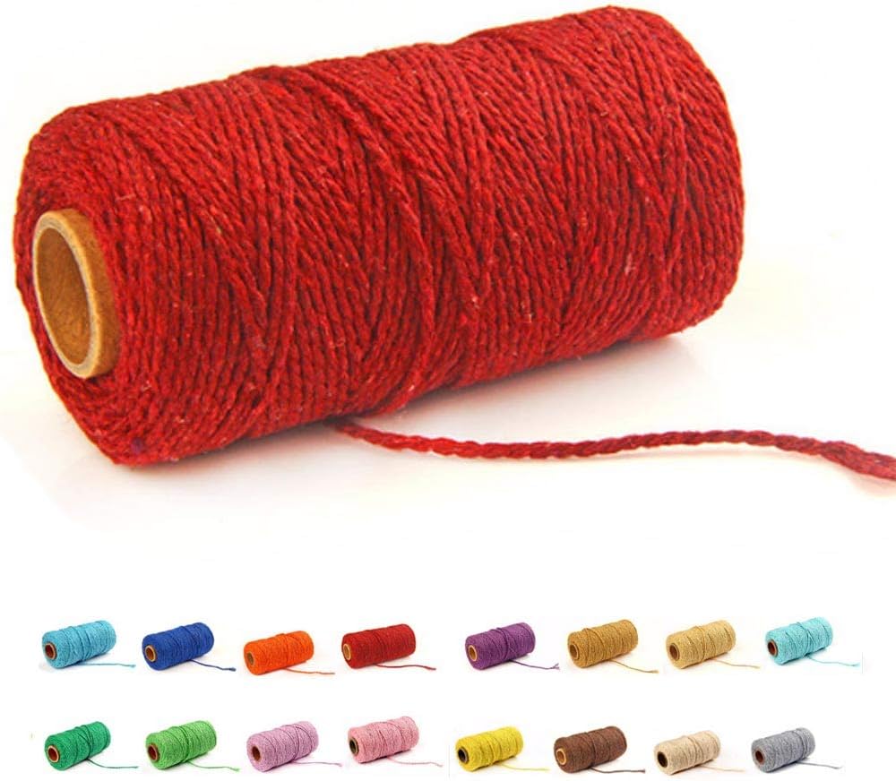 (109 Yards/1.5mm/35 Colors Optional) Cotton Baker Twine DIY Craft Macramé Natural Cotton Rope Craft Making Knitting String Rope DIY Wedding Decor Supply Christmas Wrapping (Yellow)