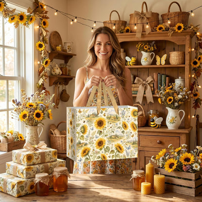 Sunflower Gift Bag with Tissue Paper and Greeting Card Rustic Floral Gift Wrapping Bag Yellow Wildflower Country Garden Gift Bag for Birthday Wedding Baby Shower Bridal Shower Party Supplies