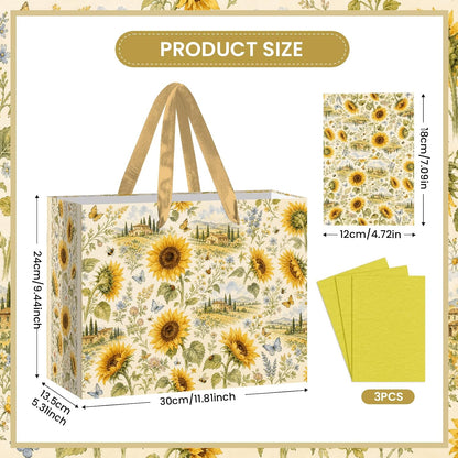 Sunflower Gift Bag with Tissue Paper and Greeting Card Rustic Floral Gift Wrapping Bag Yellow Wildflower Country Garden Gift Bag for Birthday Wedding Baby Shower Bridal Shower Party Supplies