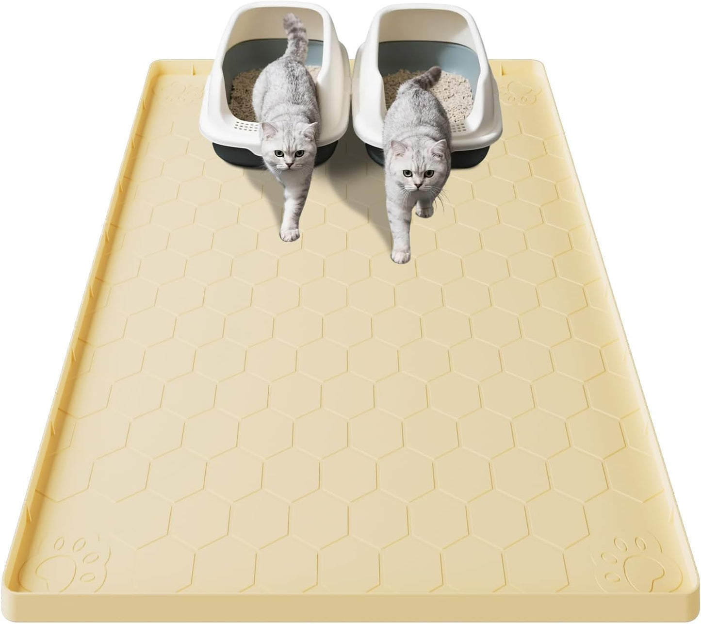 Cat Mat for Litter Box, 40" X 28" Large Silicone Cat Litter Trapping Mat | Waterproof Cat Litter Mat, Soft on Kitty Paws, Easy to Clean, Non-Slip Kitty Scratch Pad for Floor(Yellow)