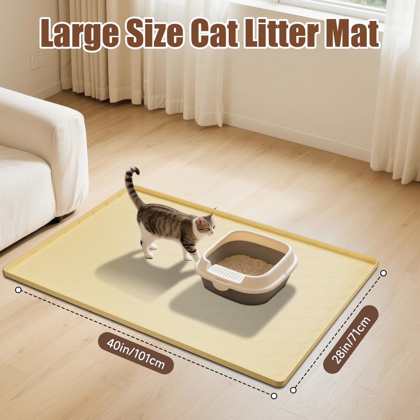 Cat Mat for Litter Box, 40" X 28" Large Silicone Cat Litter Trapping Mat | Waterproof Cat Litter Mat, Soft on Kitty Paws, Easy to Clean, Non-Slip Kitty Scratch Pad for Floor(Yellow)