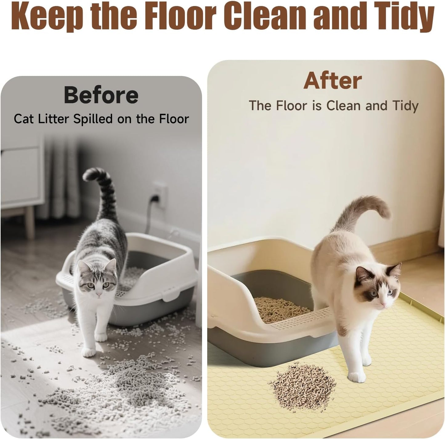 Cat Mat for Litter Box, 40" X 28" Large Silicone Cat Litter Trapping Mat | Waterproof Cat Litter Mat, Soft on Kitty Paws, Easy to Clean, Non-Slip Kitty Scratch Pad for Floor(Yellow)