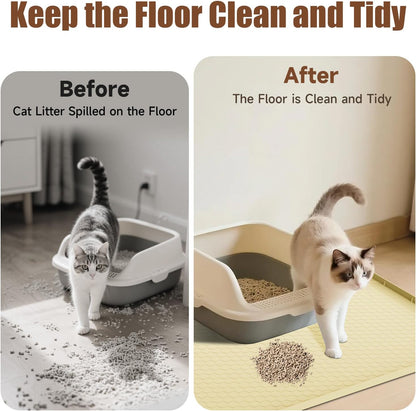 Cat Mat for Litter Box, 40" X 28" Large Silicone Cat Litter Trapping Mat | Waterproof Cat Litter Mat, Soft on Kitty Paws, Easy to Clean, Non-Slip Kitty Scratch Pad for Floor(Yellow)