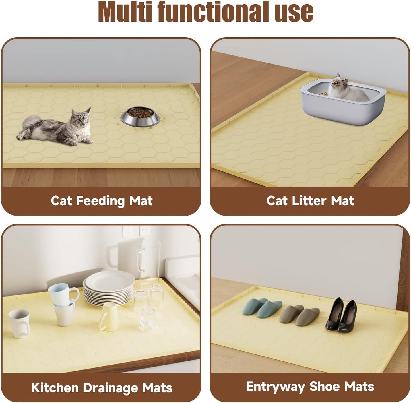 Cat Mat for Litter Box, 40" X 28" Large Silicone Cat Litter Trapping Mat | Waterproof Cat Litter Mat, Soft on Kitty Paws, Easy to Clean, Non-Slip Kitty Scratch Pad for Floor(Yellow)