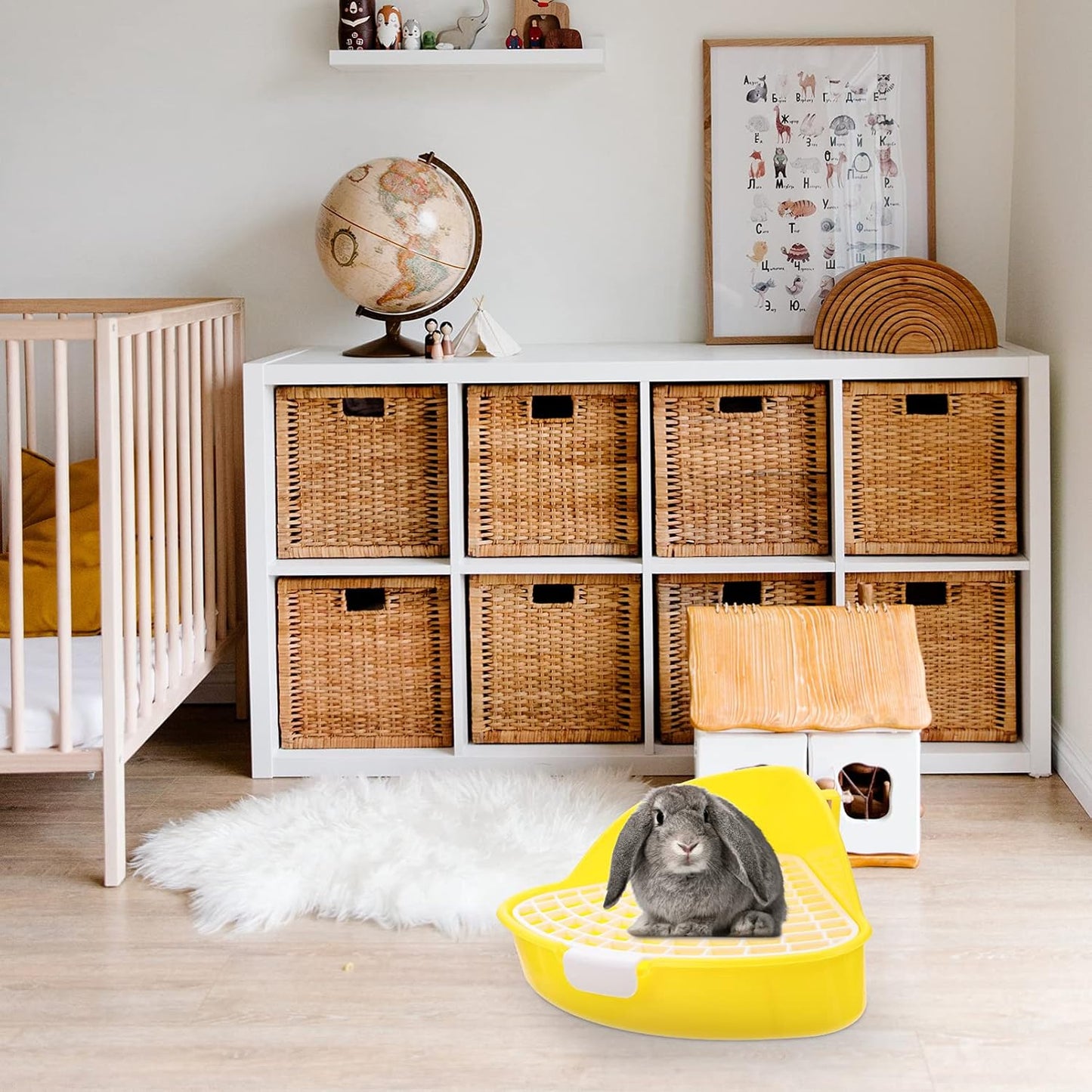 Bunny Litter Box Pet Toilet Triangle Shape Animal Potty Trainer for Guinea Pigs Hamsters Easy to Detachable Yellow Design