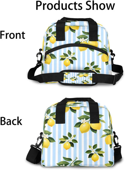 Lemon Stripes Insulated Lunch Bag for Women Men Reusable Lunch Box Cooler Bag Large Leakproof Lunch Tote with Adjustable Shoulder Strap for Adult Work Picnic Camping Beach Office