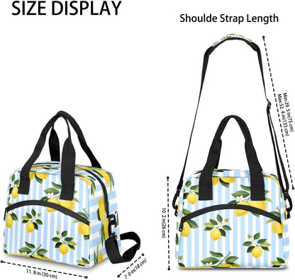 Lemon Stripes Insulated Lunch Bag for Women Men Reusable Lunch Box Cooler Bag Large Leakproof Lunch Tote with Adjustable Shoulder Strap for Adult Work Picnic Camping Beach Office