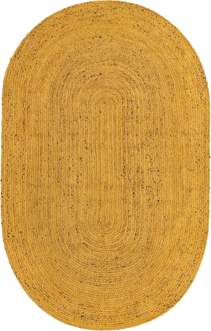Indian Handmade Braided Yellow Natural Jute Area Rug- Jute Rug-for Dining Room- Living Room Size - 2.3 x 4 Feet Oval (69 cm x 120 cm)