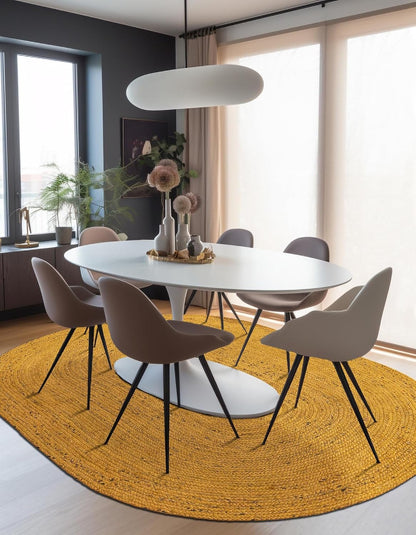 Indian Handmade Braided Yellow Natural Jute Area Rug- Jute Rug-for Dining Room- Living Room Size - 2.3 x 4 Feet Oval (69 cm x 120 cm)